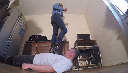 Chelsea's Morning Coffee Trampling In Big Boots FLOOR CAM (4K)