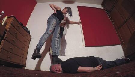 Head Trampled Under Sophie's Boot Heel FLOOR CAM (4K)