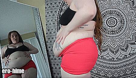 Tight Red Shorts (outgrown clothes modeling)