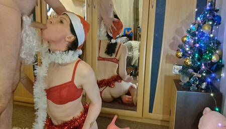 New Year fairy tale about the Disobedient  Sissy girl and Santa that throat fucks the whore, anal and turned into a deer